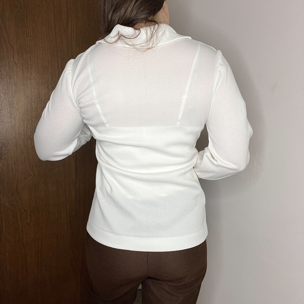 Vintage 1970s White Mock Turtleneck Zip Long Sleeve Blouse - Picture 4 of 12